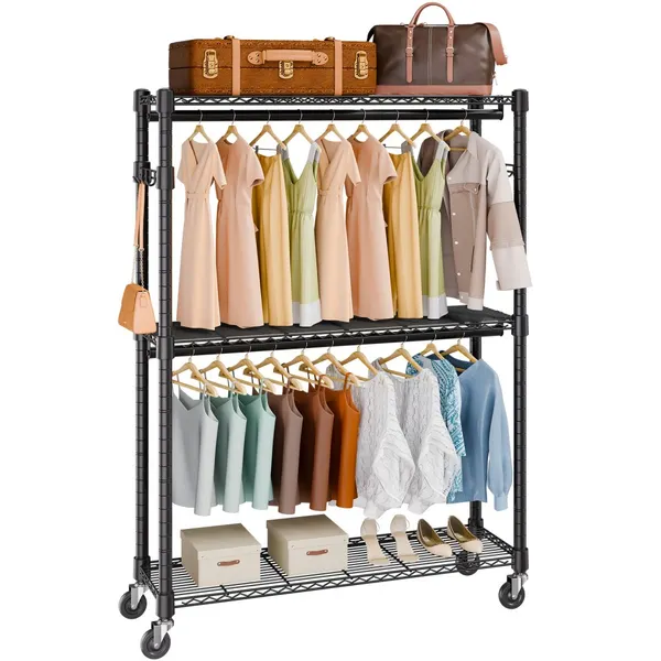 Cabideiro roupa 3 andares 400 lbs rodas ajustável