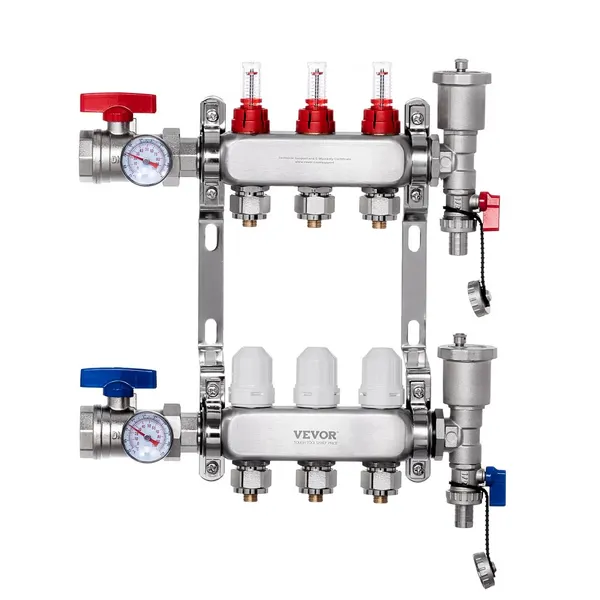 Colector radial 3 vias tubo PEX 1/2" inox aquecimento piso