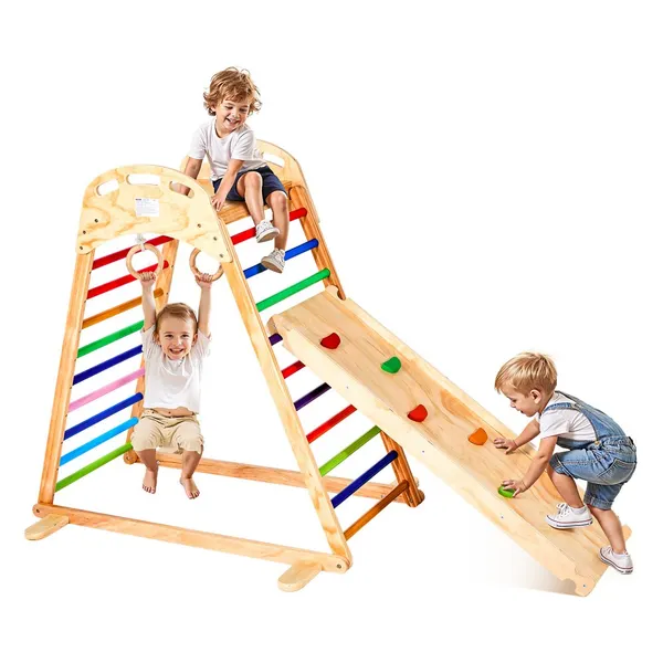 Parque infantil madeira 4-em-1 com escada e escorregador