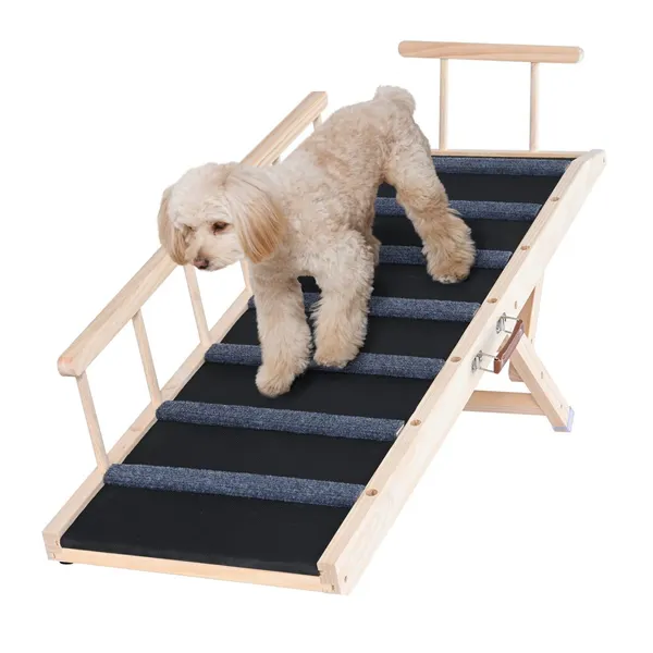 Rampa Cão Dobrável Madeira 120 cm, 35-70 cm Ajustável