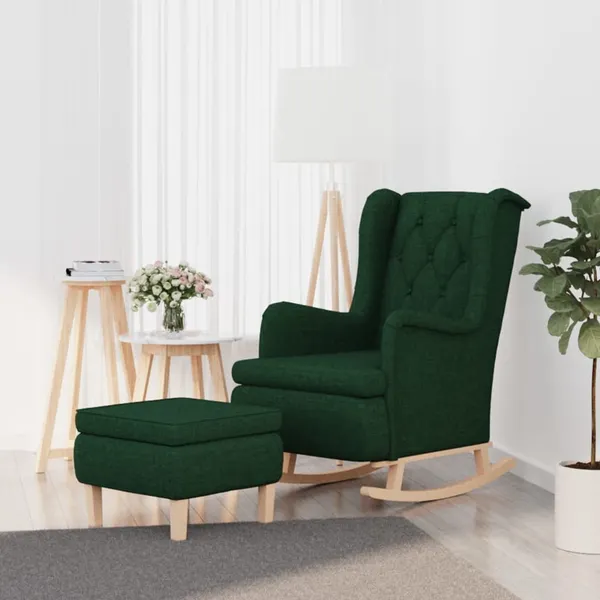 Poltrona de baloiço com banco tecido verde-escuro