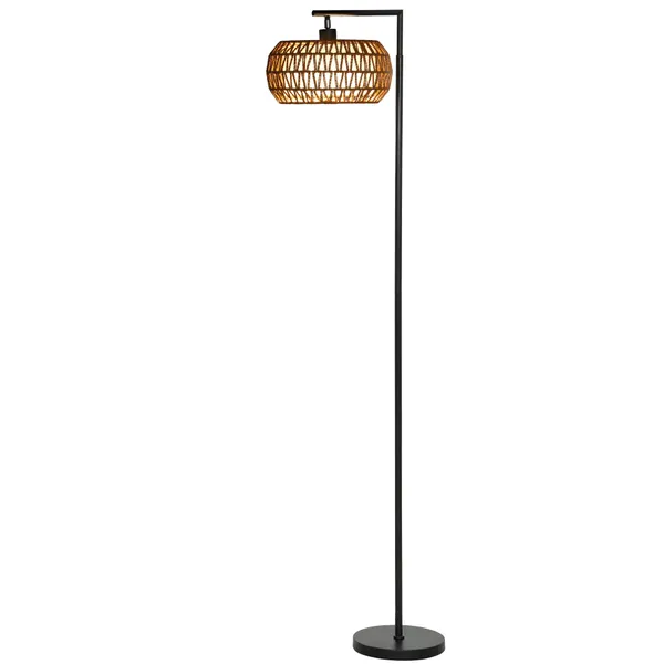 Candeeiro de Pé com Dupla Camada de Tela Candeeiro de Pé Bohémio com 3 Temperaturas de Cor Brilho Ajustável Controlo Remoto Interruptor de Pé Temporizador 52x33x170 cm Branco e Preto