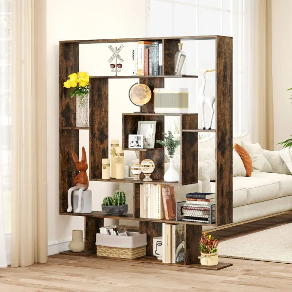 Étagère Géométrique Antitippage 7 Niveaux 125x22x150 cm Bureau Maison