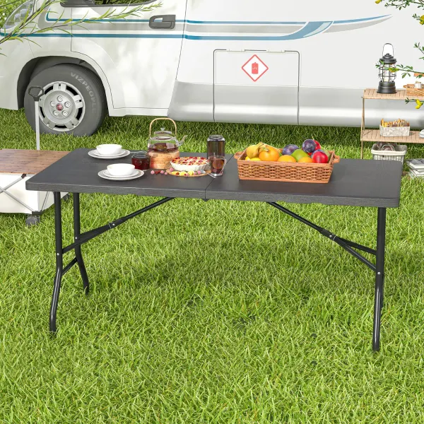 Tavolo Pieghevole Plastica HDPE 152x70x74 cm Struttura Metallica Nera