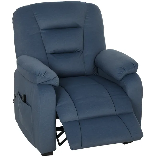 Poltrona Relax Reclinável Elétrica Poltrona Reclinável Silenciosa com Função Memória Apoio para os Pés Controlo Remoto Bolsos Laterais Porta USB Tecido Veludo para Quarto Sala de Estar Azul