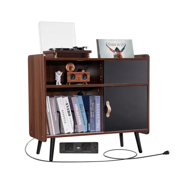 Mesa giradiscos com tomada 350 álbuns armazenamento castanha