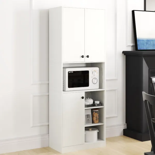 Armário de Cozinha Alto 166 cm com Suporte Micro-ondas e Portas Branco