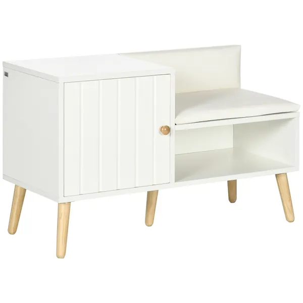 Banco Sapateira com Compartimento Aberto e Almofada Acolchoada para 4 Pares de Sapatos para Entrada Corredor 80x33x49cm Branco