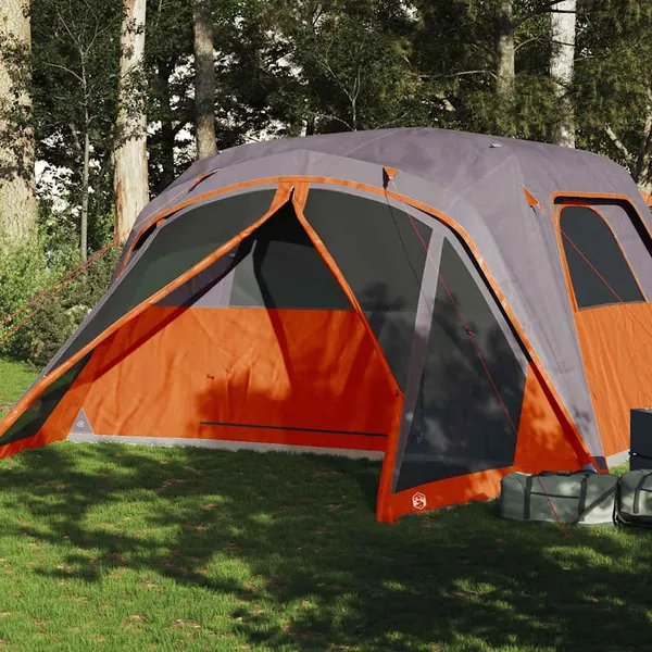 Tenda familiar c/ avançado 6 pessoas impermeável cinza/laranja