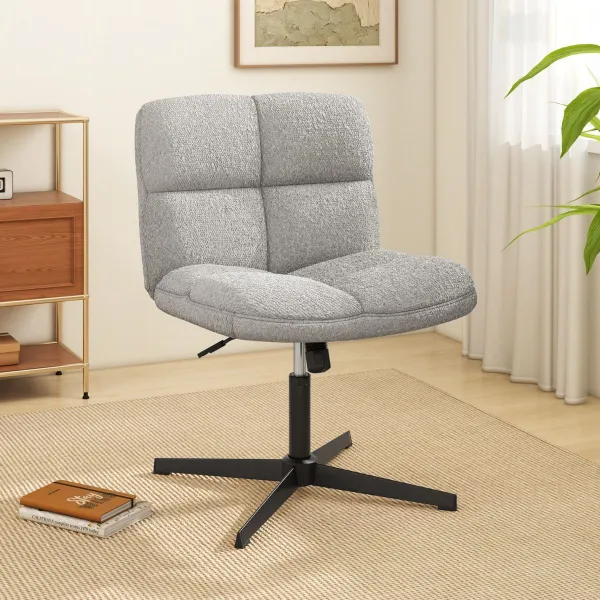 Sedia Girevole da Ufficio Grigia Tessuto in Peluche Altezza Regolabile Base in Metallo