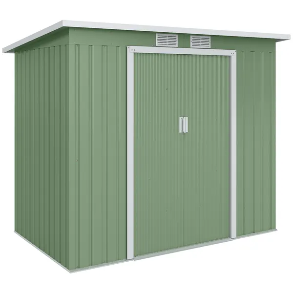 Rifugio da giardino 213x130x173cm Riparatore esterno in acciaio zincato con porta veloce e ventilatori per stoccaggio di utensili verdi