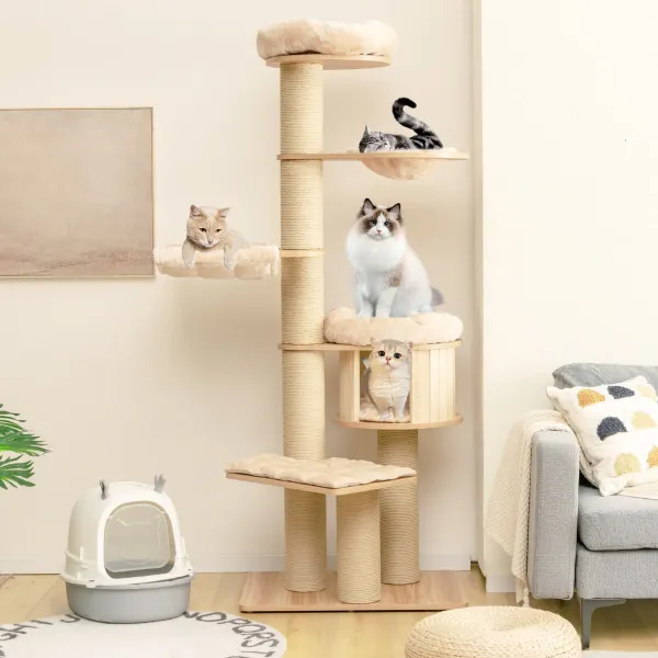 Arbre à Chats 191 cm avec Hamac, Condo et Griffoirs pour Plusieurs Chats
