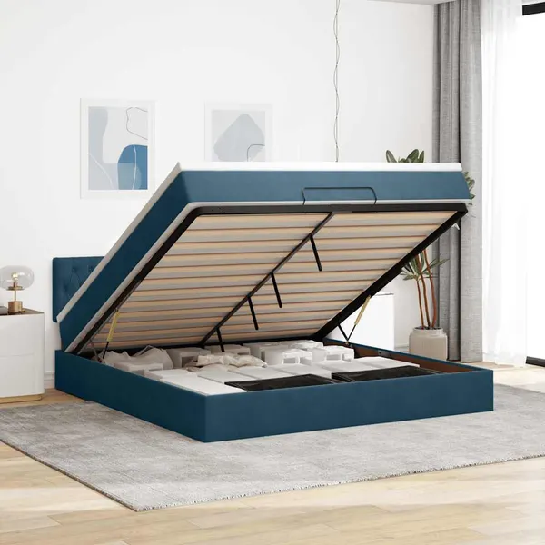Estrutura de cama otomana com colchão 160x200 cm azul escuro