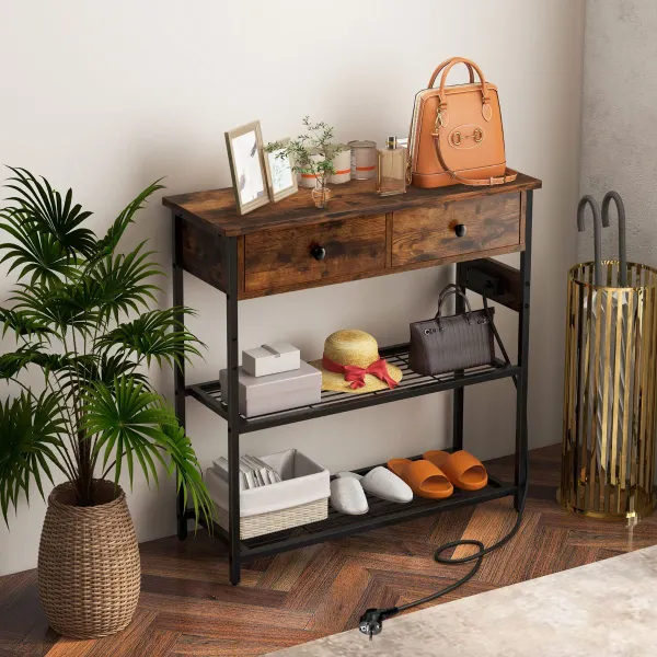 Console d'Entrée avec Station de Charge USB Prises Électriques Tiroirs 81x30x81cm