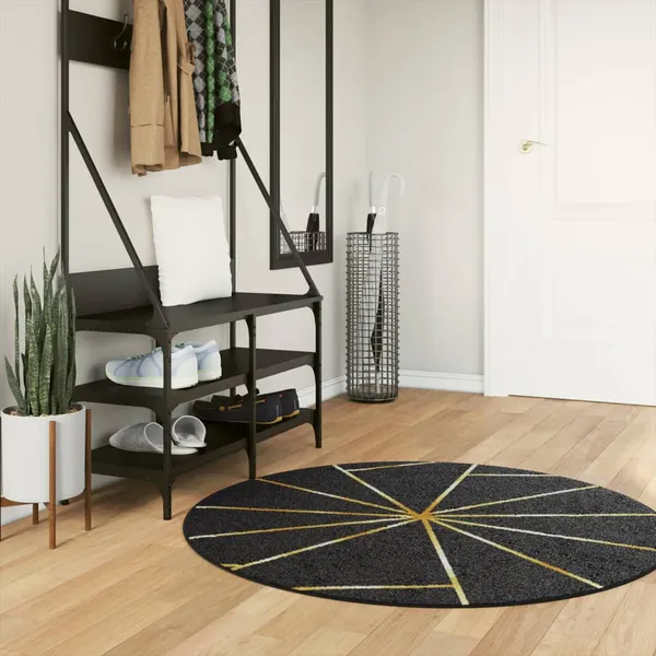 Tapete lavável Ø 120 cm preto e dourado