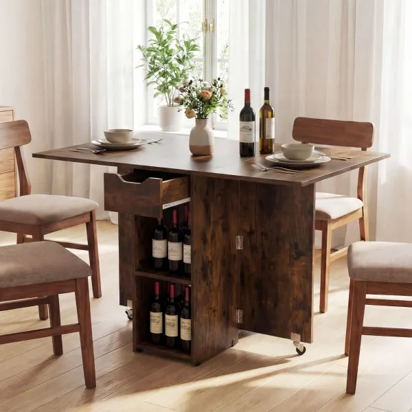 Tavolo Allungabile da Pranzo 2 Ruote Tavolo da Cucina Pieghevole 120x72x75 cm Marrone Rustico