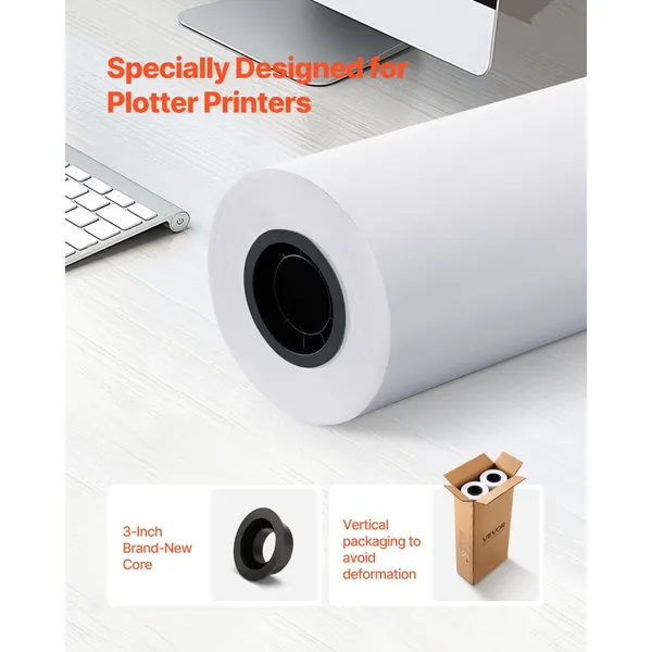 Rolo papel plotagem CAD 762 x 152,4 m, 80 GSM, 2 unidades