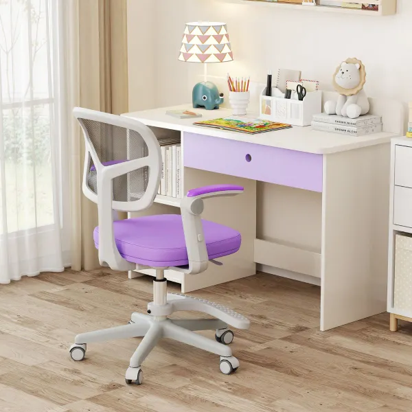 Cadeira de Escritório Infantil com Apoio de Braços, Reposapiés e Rodas 57x55x80-91cm Roxo