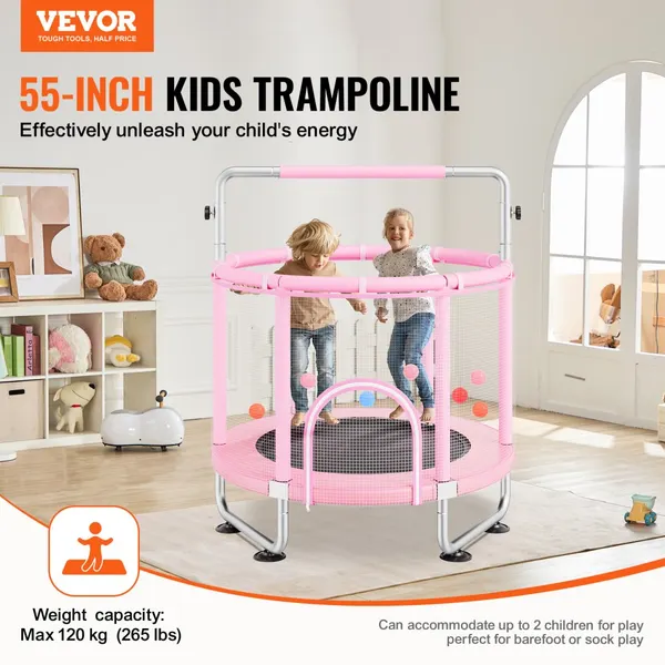 Cama elástica infantil 55" com rede de segurança e cesto de basquetebol
