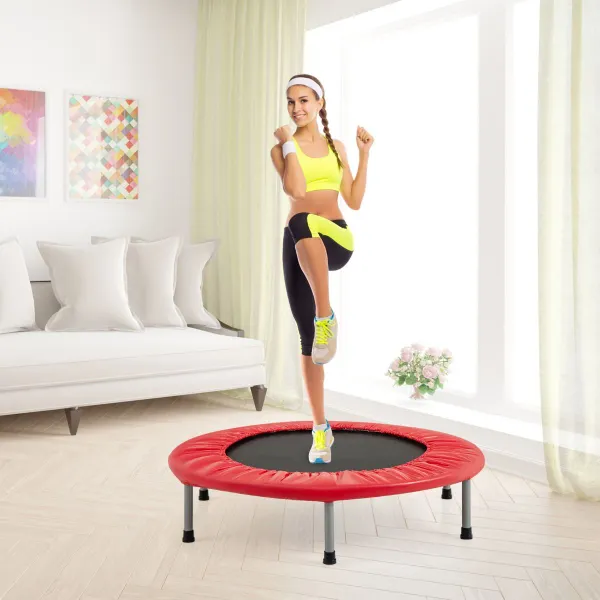 Trampoline Pliable avec Coussinets Élastiques et 32 Ressorts pour Cardio 97x97x22,5cm