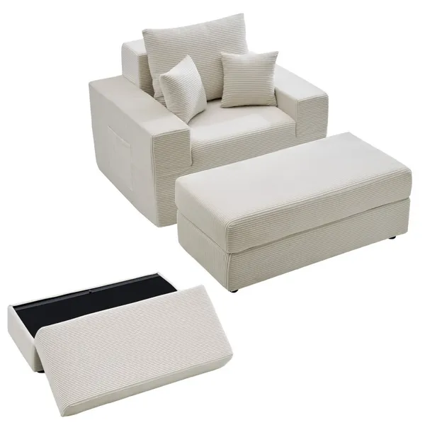 Chaise Lounge 1115 mm Corduroy, Almofadas Incluídas