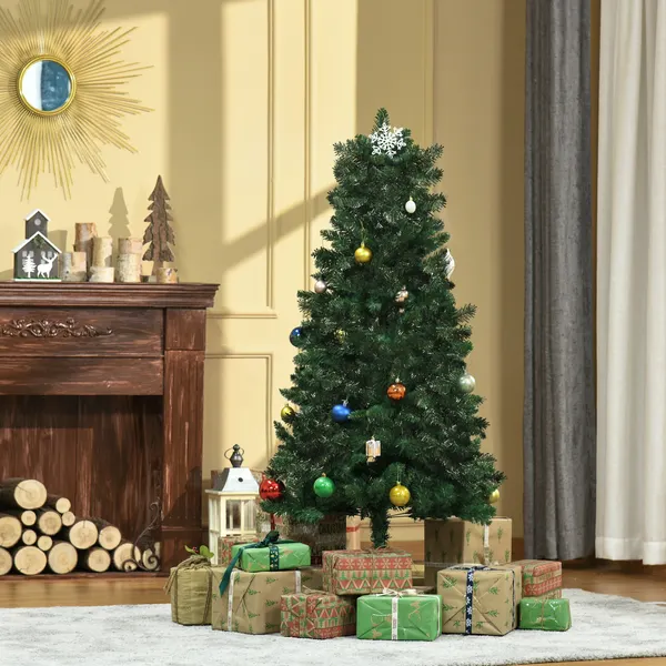 Árbol de Navidad artificial 150cm Ignífuga con 454 Ramas con 2 Tipos de Puntas de PVC y Base de Acero Decoración de Navidad para Interiores Verdes