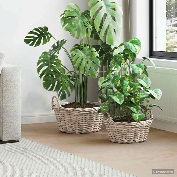 Cesta de Plantador com armazenamento 2 pcs Cinzeto Rattan Lacak