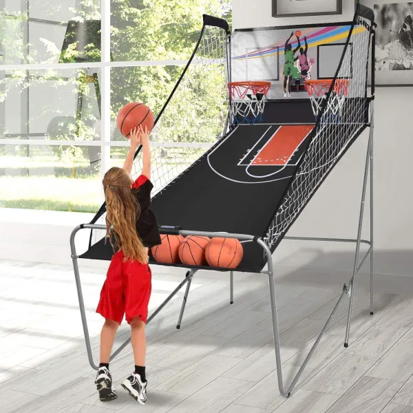 Máquina de Baloncesto Juego de Canasta Plegable Juguete Contador Electrónico Canasta con Soporte Red 4 Baloncestos