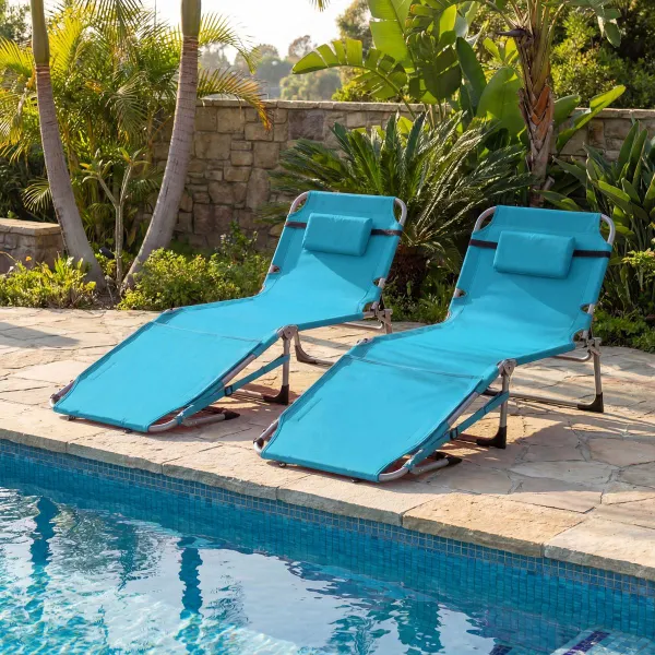 Tumbona Plegable de Playa con Abertura para Cara y Almohada Extraíble Respaldo en 4 Posiciones