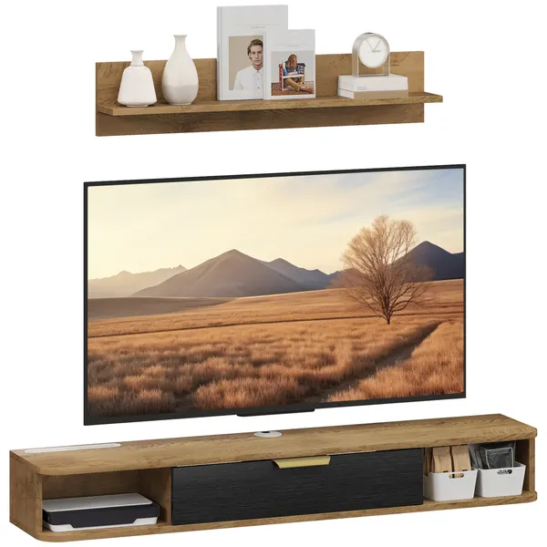 Móvel de TV Sala de Estar Móvel para TV com Prateleira de Parede Armário com Compartimentos Orifícios para Cabos para Televisão de Parede 120x24x16 cm Carvalho