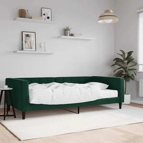 Sofá-cama com colchão 100x200 cm veludo verde-escuro