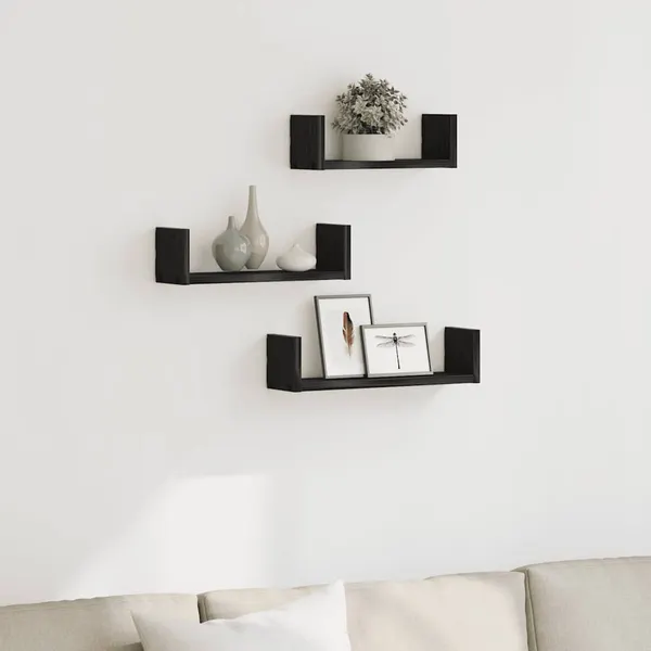 Prateleiras parede 3 pcs derivados madeira carvalho preto