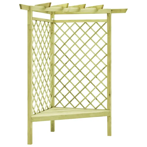 Pérgola de canto com banco 130x130x197 cm pinho impregnado