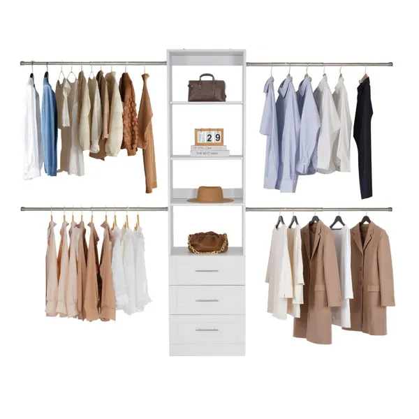 Sistema armário 3 gavetas ajustável 4 barras roupas branco