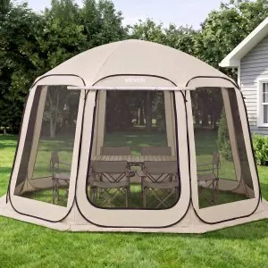 Tenda Mosquiteira Pop-Up 3,66x3,38x2,3m 10-12 Pessoas Bege
