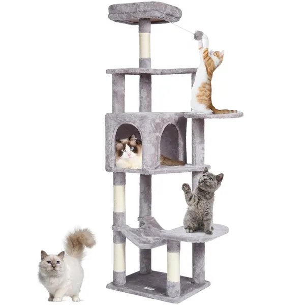Torre gato 60.6 polegadas, postes sisal rede amaca cinzento
