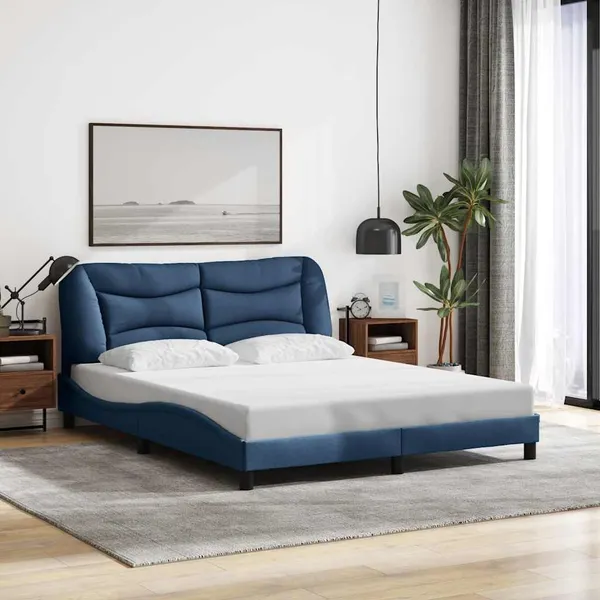 Estrutura de cama sem colchão Hvar 160x200 cm tecido azul