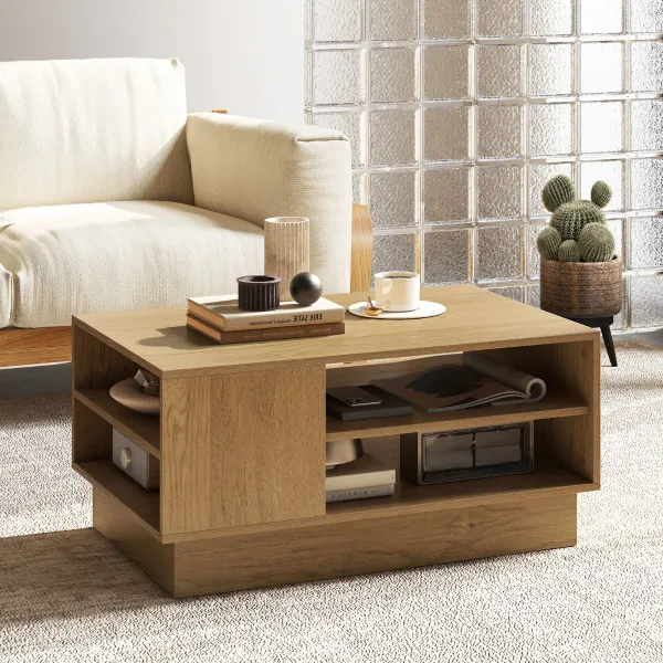 Table Basse Rectangulaire Moderne avec 2 Étagères Ouvertes | 86x56x41 cm