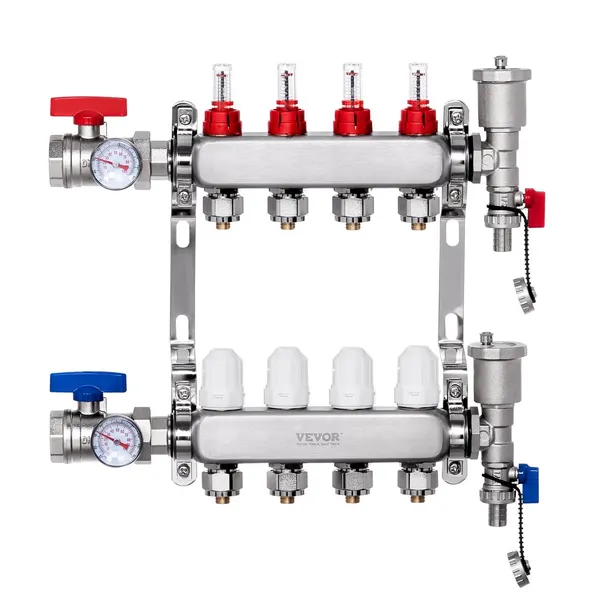 Colector radiano 4 ramos 1/2" PEX aço inox
