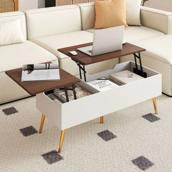 Mesa de Café Elevable con 2 Compartimentos de Almacenamiento Ocultos 111x48x40-53,5 cm