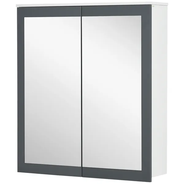 Armário de Casa de Banho com Espelho Armário Casa de Banho de Parede Móvel Casa de Banho Suspenso com 2 Portas e Prateleiras Ajustáveis 69x17x75,5 cm Branco e Cinza