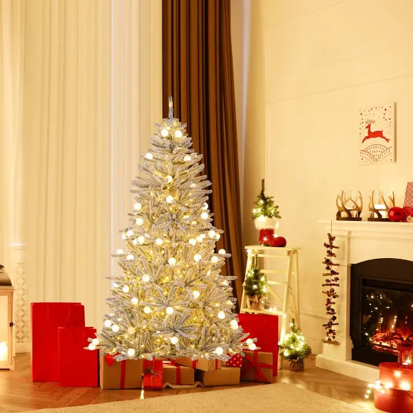 Sapin de Noël Artificiel Givré 180 cm avec 250 Lumières LED et 51 Boules Givrées