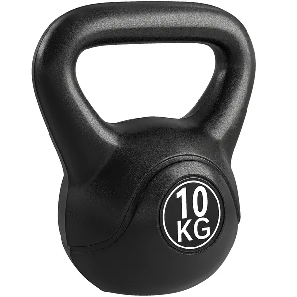 Peso Russo de 10 kg Kettlebell Preenchido de Areia com Punho Largo e Antiderrapante para Trenos em Casa e Ginásio 25x19x28 cm Preto