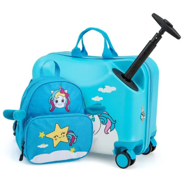 Ensemble Valise Enfant 2 Pièces - Valise 46cm et Sac à Dos 30cm avec Roulettes Coque Rigide Imperméable