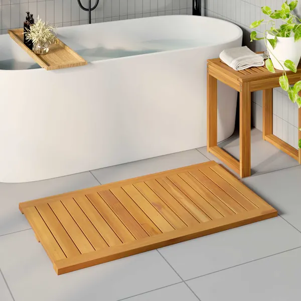 Tapete de banho Liso Castanho 100 x 55 cm madeira