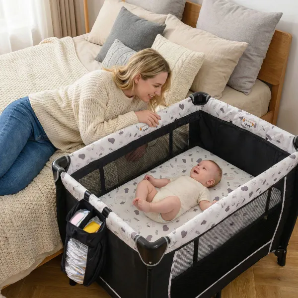 Centro de Actividades 5 em 1 para Bebés com Parque, Cama e Muda Completa Preto+Branco