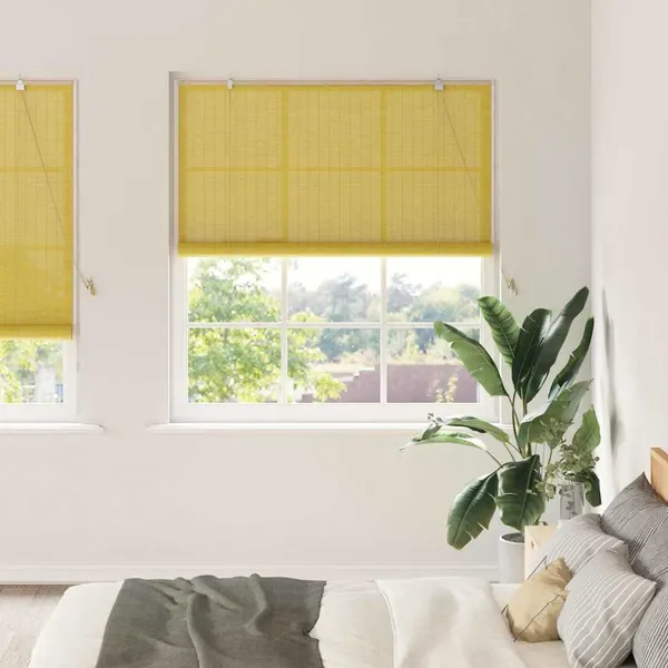 Estores de rolo com cortinas Manual Amarelo 140 x 220 cm Bambu