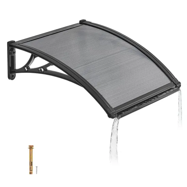 Marquise entrada 24x24 pol policarbonato proteção chuva cinzento fumo