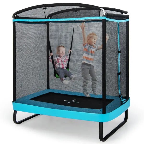 Trampoline de Loisir 2 en 1 avec Balançoire et Filet de Sécurité 190x122x210 cm