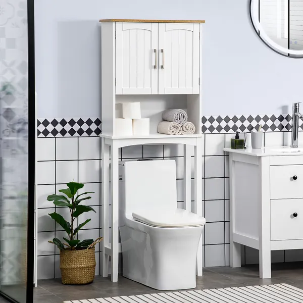 Armadio su Sanita High Cabinet per lavanderia con 2 porte Scaffale interno regolabile e scaffale di stoccaggio per il bagno Caricamento massimo 20kg Anti-Tomb 64x22x165cm Bianco
